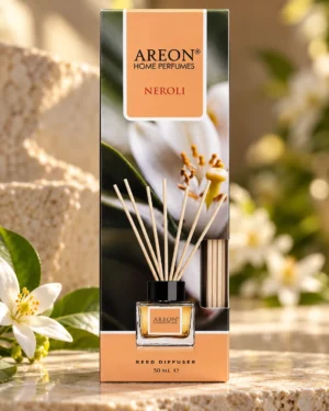 AREON Home Perfumes Neroli ароматен дифузер 50 ml – флакон в луксозна сцена AREON Home Perfumes Neroli ароматен дифузер 50 ml – флакон в луксозна сцена