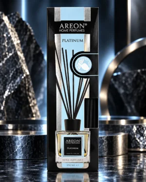 AREON Home Perfumes Platinum ароматен дифузер 150 ml – флакон в луксозна сцена AREON Home Perfumes Platinum ароматен дифузер 150 ml – флакон в луксозна сцена