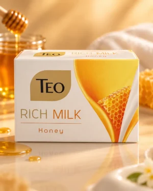 TEO Rich Milk Honey твърд сапун 90 g – флакон в луксозна сцена