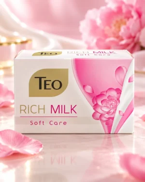 TEO Rich Milk Soft Care твърд сапун 90 g – флакон в луксозна сцена