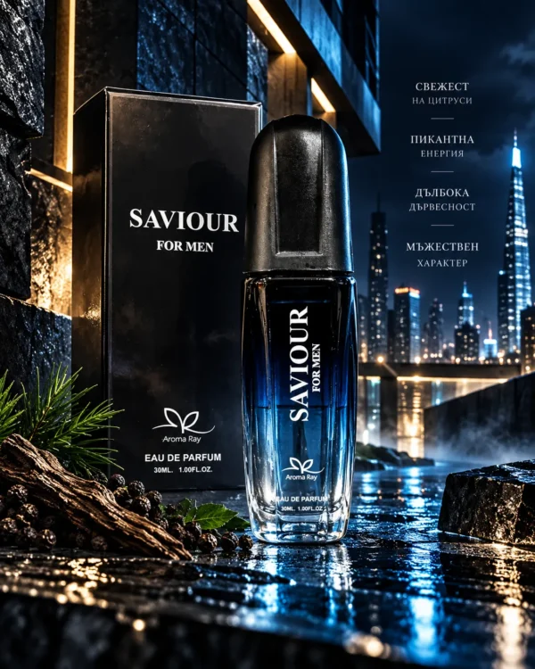 Saviour Eau de Parfum – Aroma Ray 30 ml – флакон в атмосферна сцена