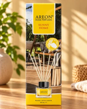 AREON Home Perfumes Sunny Home ароматен дифузер 50 ml – флакон в луксозна сцена AREON Home Perfumes Sunny Home ароматен дифузер 50 ml – флакон в луксозна сцена