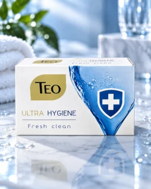 TEO Ultra Hygiene Fresh Clean твърд сапун 90 g – флакон в луксозна сцена
