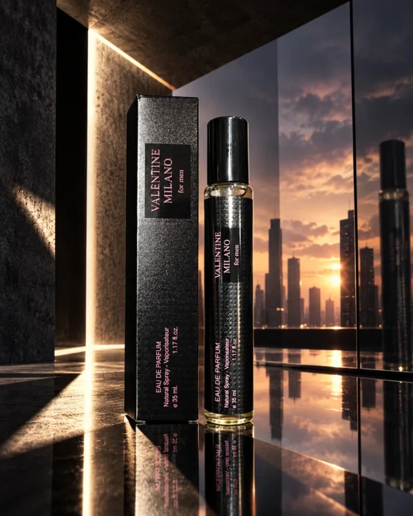 Valentine Milano For Men Eau de Parfum – Natural Spray Vaporisateur 35 ml – флакон в атмосферна сцена Valentine Milano For Men Eau de Parfum – Natural Spray Vaporisateur 35 ml – флакон в атмосферна сцена